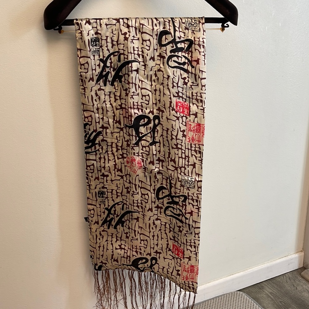 Japanese Hanko stamp heavy polished 100%silk scarf/accent